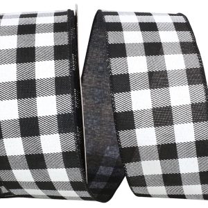 Gingham Print Taffeta Wired Edge Ribbon