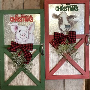 Wood and Metal Holiday Pig and Cow Design Door
