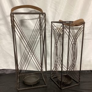 Candle lantern metal and leather