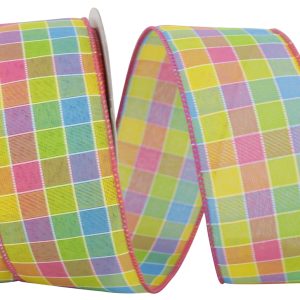 Colorful Stitch Check Wired Edge Ribbon Yard (Mult
