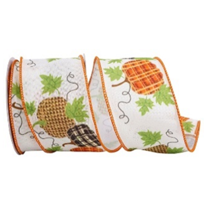 Pumpkin Patterns Muslin Wired Edge Ribbon