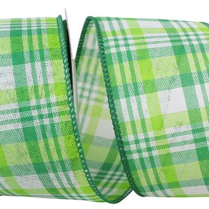 Plaid Linen Emerald Forest Wired Edge Ribbon