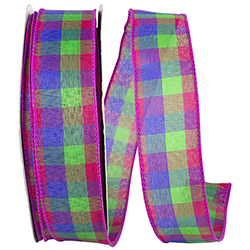Check vibrance wired edge ribbon primary 50 yards