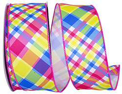 Plaid diagonal bright wired edge ribbon