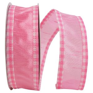 Gingham Edge Dupioni Wired Edge Pink 1.5”