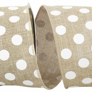 White Jumbo Dots Linen Wired Edge Natural