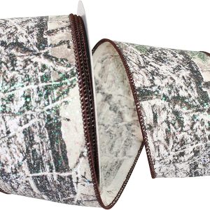 Tree Bark Forest Glitter Wired Edge Ribbon