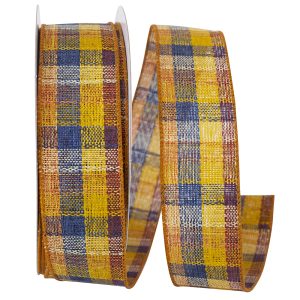 Tonal Stitched Country Plaid Wired Edge Ribbon