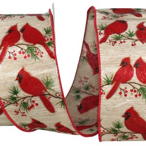 Cardinals Wood Grain Wired Edge Ribbon