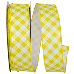 Gingham diagonal twill wired edge ribbon
