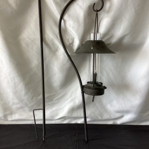 Metal Shepards Hook with Lighted Antique Lantern