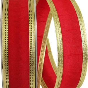 Grand Edge Dupioni Wired Edge Ribbon Yard (Red/Gol