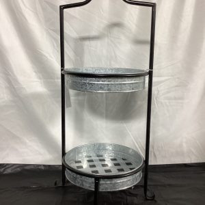Galvanized Black Metal 2 Tier Stand with Round Tray