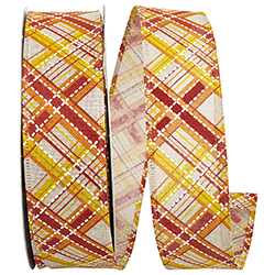 Lattice Tonal Linen Stitched Plaid Ribbon Orange