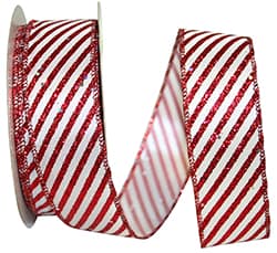 Red/White Candy Cane Diagonal Glitter Stripe Ribbo