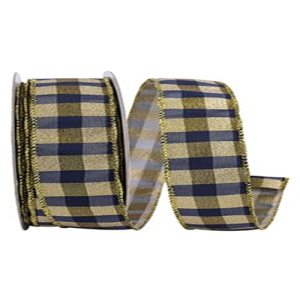Check Metallic Bar Elegance Wired Edge Ribbon