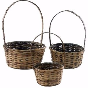 Set/3 Stained Round Basket with Handle 6-8-9
