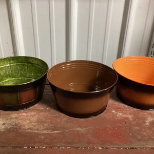 8” Orange, Brown, and Green Metal Dishgarden