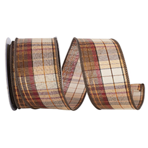 Chocolate Copper Plaid Wired Edge Ribbon 20 Yards