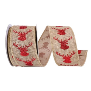 Deer Antler Glitter Linen Wired Edge Ribbon 20 Yar