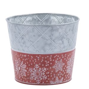6.5” Red/White Snowflake Pot Cover Metal