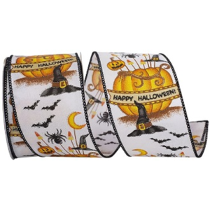 Witches Hat and Pumpkins Wired Edge Ribbon