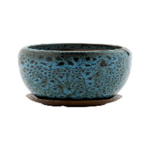Small Blue Mottled pot with saucer Ceramic