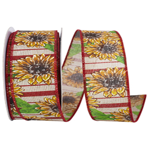 Sunflowers and Stripes Linen Wired edge