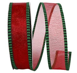 Red Glimmer Green Ticking Ribbon