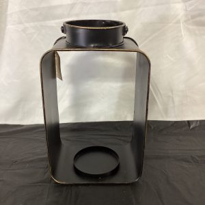 Black Square Lantern with Gold Brush Candle Holder