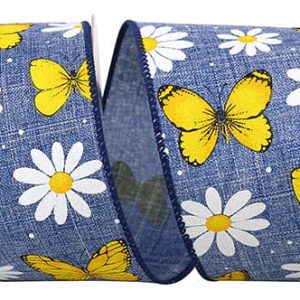 Butterflies and Daisies Linen Denim