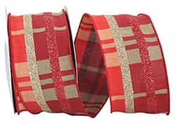 Grand Dupioni Plaid Glitter Stripe Wired Edge Ribbon