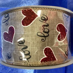 Glitter Hearts Love Linen Wired Edge