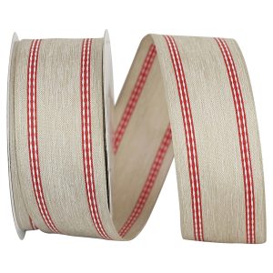 Stitched Stripe Linen Wired Edge Ribbon