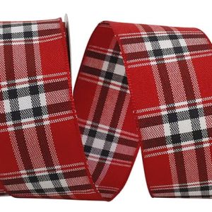 Woven Lauren Plaid Wired Edge Ribbon (Red/Black)