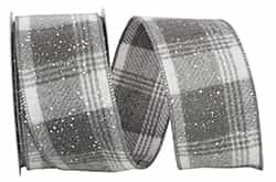 Snowy Flannel Gray Stitch Plaid Ribbon