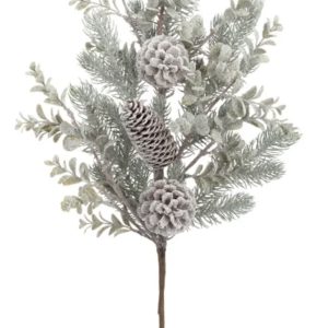 Frosted Pine Cone Leaf Spray