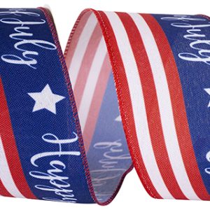 Flag continuous happy 4th linen wired edge ribbon