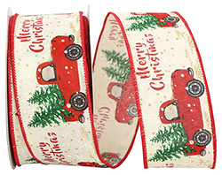 Tree in Truck Holiday Wired Edge Ribbon