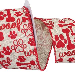 Dog Bone and Paws Hopsack Ribbon
