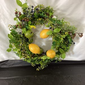 Lemon and Boxwood Wreath with Berry and Daisy
