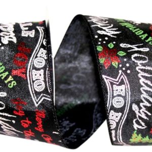 Holiday Greetings Word Wired Edge Ribbon