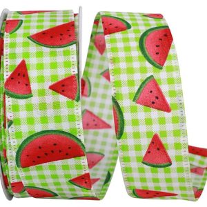 Watermelon Slices on Lime Gingham 1.5”