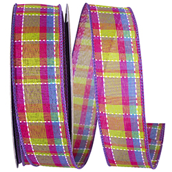 Bright plaid stitch Stephanie wired edge ribbon