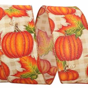 Pumpkin Gingham Check Sparkle Ribbon