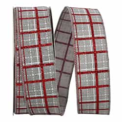 Plaid Glitter Printed Stitched Ribbon