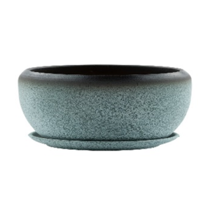 Large Blue Speckled Pot with Saucer