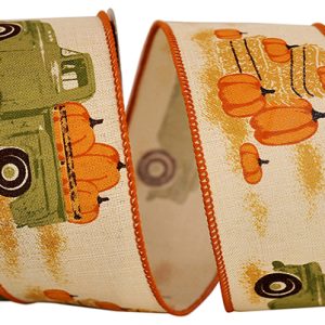 Pickup Truck with Pumpkins Linen Ribbon