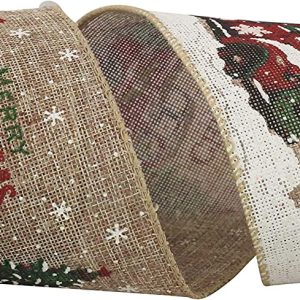 Vintage Tree in Truck Linen Snow Wired Edge Ribbon