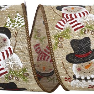 Snowman Scarf Wired Edge Ribbon